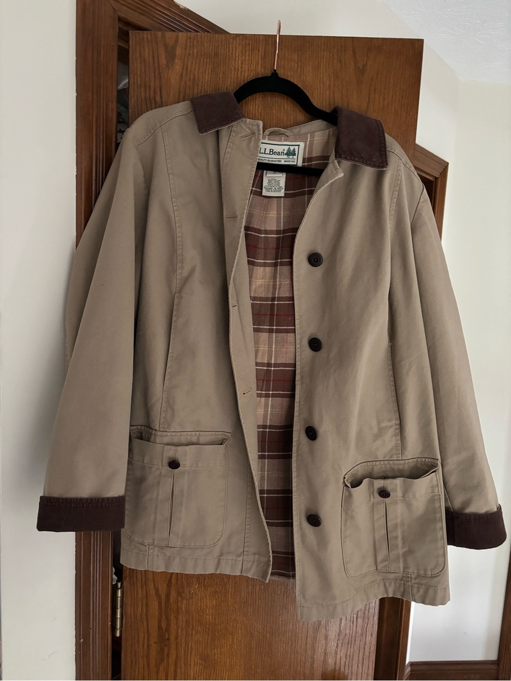L.L. Bean women’s Adirondack Tan Barn Coat with Corduroy Collar
